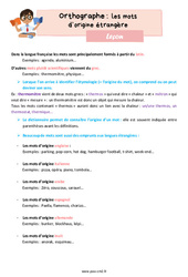 Les mots d’origine étrangère - Leçon d'orthographe pour le cm2 - PDF gratuit à imprimer