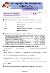Les homophones grammaticaux : la, là, l’a, l’as - Évaluation d'orthographe pour le cm2 - PDF à imprimer