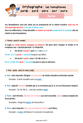 Les homophones lexicaux : perds – perd – père – pair - paire - Leçon d'orthographe pour le cm2 - PDF gratuit à imprimer