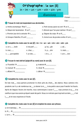 Le son [ɛ̃] : In – im – un – um – ein – ain - ym - Exercices d'orthographe pour le cm2 - PDF à imprimer