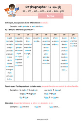 Le son [ɛ̃] : In – im – un – um – ein – ain - ym - Leçon d'orthographe pour le cm2 - PDF gratuit à imprimer