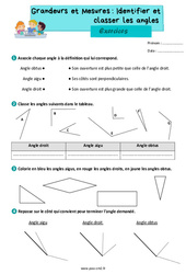Identifier et classer les angles - Exercices de grandeurs et mesures pour le cm2 - PDF à imprimer