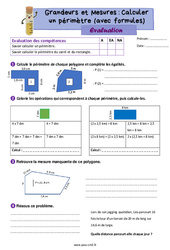 Calculer un périmètre (avec formules) - Évaluation de grandeurs et mesures pour le cm2 - PDF à imprimer