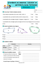 Calculer un périmètre (avec formules) - Exercices de grandeurs et mesures pour le cm2