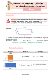 Calculer un périmètre (avec formules) - Leçon de grandeurs et mesures pour le cm2 - PDF gratuit à imprimer
