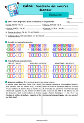 Soustraire des nombres décimaux - Exercices de calcul pour le cm2 - PDF à imprimer