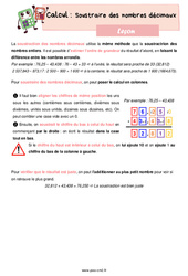 Soustraire des nombres décimaux - Leçon de calcul pour le cm2 - PDF gratuit à imprimer