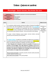 Phonologie – Ombres et lumières – PS de maternelle – Séquence complète - PDF à imprimer