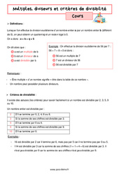 Multiples, diviseurs et critères de divisibilité - Cours de 6ème - PDF à imprimer