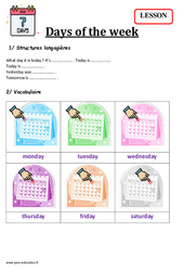 Days of the week - Leçon d'anglais CE2 - CM1 - Séquence 8 - My English Pass - PDF gratuit à imprimer