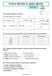Fraction décimale et nombre décimal - Exercices, révisions  - 6ème - PDF à imprimer