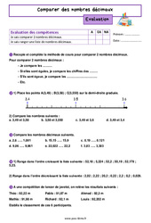 Comparer des nombres décimaux – Evaluation de nombres et calculs pour la 6ème - PDF à imprimer