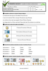 Connaître la relation centimes/euros au CE2 - Evaluation: QCM - Quiz  - PDF à imprimer