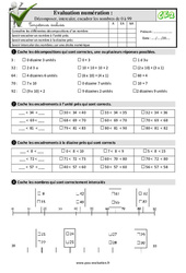 Décomposer encadrer intercaler de 0 à 99 au CE2 - Evaluation: QCM - Quiz  - PDF à imprimer