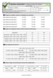 Comparer et ranger des nombres de 0 à 9 999 au CE2 - Evaluation: QCM - Quiz  - PDF à imprimer
