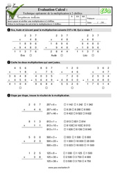 Technique opératoire de la multiplication à 2 chiffres au CE2 - Evaluation: QCM - Quiz  - PDF à imprimer