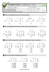 La multiplication à un chiffre au CE2 - Evaluation: QCM - Quiz  - PDF à imprimer