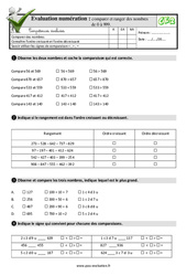 Comparer et ranger des nombres de 0 à 999 au CE2 - Evaluation: QCM - Quiz  - PDF à imprimer