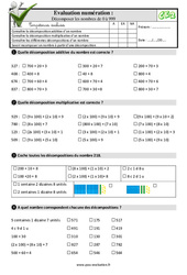 Décomposer les nombres de 0 à 999 au CE2 - Evaluation: QCM - Quiz  - PDF à imprimer