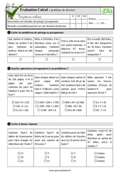 Problèmes de division au CE2 - Evaluation: QCM - Quiz  - PDF à imprimer