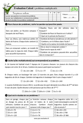 Problèmes multiplicatifs au CE2 - Evaluation: QCM - Quiz  - PDF à imprimer