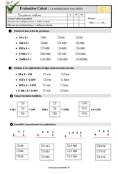 La multiplication à un chiffre au Cm1 - Evaluation: QCM - Quiz  - PDF à imprimer