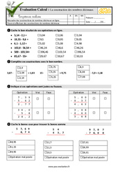 Soustraction des nombres décimaux au CM2 - Evaluation: QCM - Quiz  - PDF à imprimer