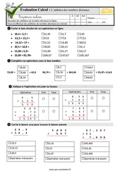 Addition des décimaux au CM2 - Evaluation: QCM - Quiz  - PDF à imprimer
