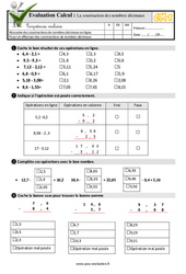 La soustraction des nombres décimaux au CM1 - Evaluation: QCM - Quiz  - PDF à imprimer