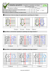 Compléter et reproduire une figure par symétrie axiale au CE2 - Evaluation: QCM - Quiz  - PDF à imprimer