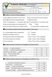 Les homophones  a / as / à - on / ont au Cm1 - Evaluation: QCM - Quiz - PDF à imprimer
