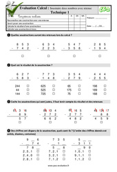 Soustraire deux nombres avec retenue Technique 1 au CE2 - Evaluation: QCM - Quiz  - PDF à imprimer