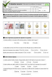 Résoudre des problèmes de monnaie au CE2 - Evaluation: QCM - Quiz  - PDF à imprimer