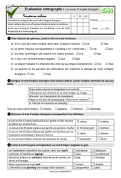 Les noms d’origine étrangère au CM2 - Evaluation: QCM - Quiz - PDF à imprimer