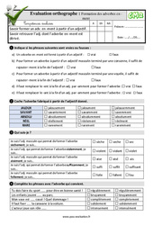 Formation des adverbes en -ment au CM2 - Evaluation: QCM - Quiz - PDF à imprimer