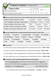 Le champ lexical au Cm1 - Evaluation: QCM - Quiz - PDF à imprimer