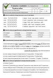 Le champ lexical au Cm2 - Evaluation: QCM - Quiz  - PDF à imprimer
