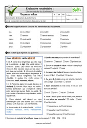 Lire un article de dictionnaire au Cm2 - Evaluation: QCM - Quiz à imprimer