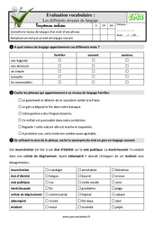 Les différents niveaux de langue au Cm2 - Evaluation: QCM - Quiz  - PDF à imprimer