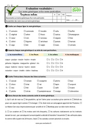 Les noms génériques et les noms particuliers au CM2 - Evaluation: QCM - Quiz à imprimer