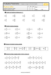 Comparer et ranger les fractions simples au Cm2 - Evaluation: QCM - Quiz  - PDF à imprimer