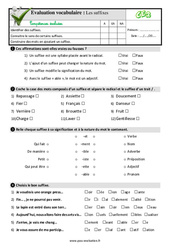 Les suffixes au Ce2 - Evaluation: QCM - Quiz  - PDF à imprimer