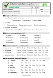 Les préfixes au Ce2 - Evaluation: QCM - Quiz  - PDF à imprimer