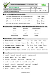 Les familles de mots au Ce2 - Evaluation: QCM - Quiz  - PDF à imprimer