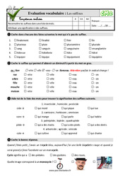 Les suffixes au Cm2 - Evaluation: QCM - Quiz  - PDF à imprimer