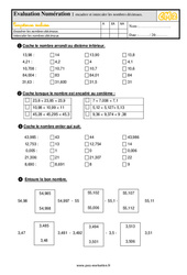 Encadrer et intercaler les nombres décimaux au CM2 - Evaluation: QCM - Quiz  - PDF à imprimer