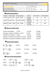 Lire, écrire et décomposer les nombres décimaux au CM2 - Evaluation: QCM - Quiz  - PDF à imprimer