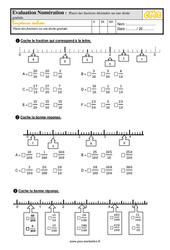 Placer des fractions décimales sur une droite graduée au CM2 - Evaluation: QCM - Quiz  - PDF à imprimer