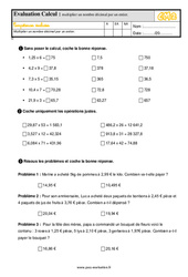Multiplier un nombre décimal par un entier - CM2 - Evaluation en calcul : QCM - Quiz  - PDF à imprimer