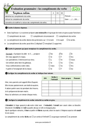 Les compléments du verbe au CM2 - Evaluation: QCM - Quiz  - PDF à imprimer